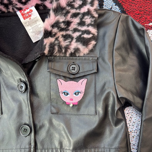 VINTAGE PARK BENCH KIDS BLACK LEOPARD FUR KITTY PATCH JACKET SIZE 3T - Picture 4 of 7